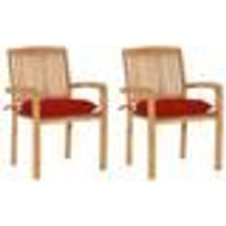 vidaXL Chaises de jardin lot de 2 et coussins rouge Bois teck massif - TU