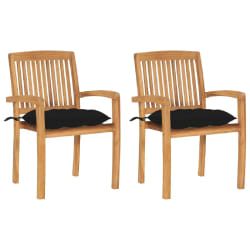 vidaXL Chaises de jardin lot de 2 et coussins noir Bois de teck massif - TU