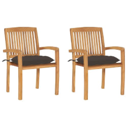vidaXL Chaises de jardin lot de 2 et coussins taupe Bois teck massif - TU