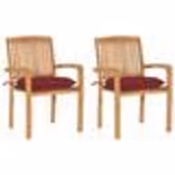 vidaXL Chaises de jardin lot de 2 avec coussins bordeaux Teck massif - TU
