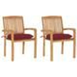vidaXL Chaises de jardin lot de 2 avec coussins bordeaux Teck massif - TU