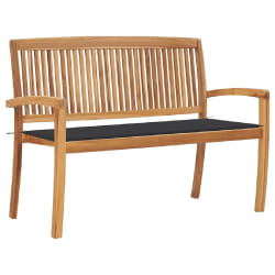 vidaXL Banc de jardin empilable et coussin 128,5cm Bois de teck massif - TU