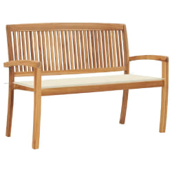 vidaXL Banc de jardin empilable et coussin 128,5cm Bois de teck massif - TU