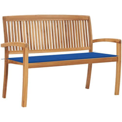 Banc de jardin empilable et coussin 128,5cm Bois de teck massif Vidaxl
