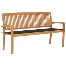 vidaXL Banc de jardin empilable et coussin 159 cm Bois de teck massif - TU
