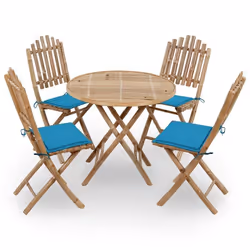 vidaXL Mobilier à dîner d'extérieur pliable 5 pcs avec coussins bambou - TU