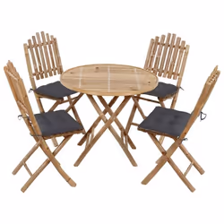 vidaXL Ensemble à manger d'extérieur pliable 5pcs avec coussins Bambou - TU