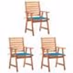 vidaXL Chaises à manger d'extérieur lot de 3 et coussins Acacia massif - TU