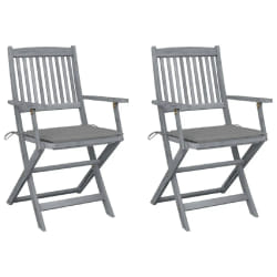 vidaXL Chaises pliables d'extérieur lot de 2 et coussins Bois d'acacia - TU