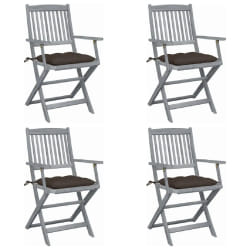 vidaXL Chaises pliables d'extérieur lot de 4 et coussins Bois d'acacia - TU