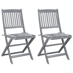 vidaXL Chaises pliables d'extérieur lot de 2 et coussins Bois d'acacia - TU