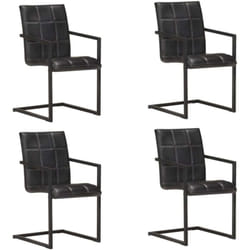 Chaises À Manger Cantilever Lot De 4 Noir Cuir Véritable Vidaxl