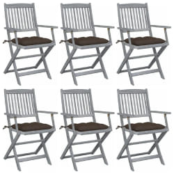 vidaXL Chaises pliables d'extérieur lot de 6 et coussins Bois d'acacia - TU