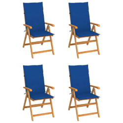 vidaXL Chaises de jardin lot de 4 avec coussins bleu royal Bois teck - TU