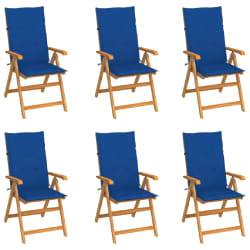 vidaXL Chaises de jardin lot de 6 avec coussins bleu royal Bois teck - TU