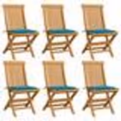 vidaXL Chaises de jardin et coussins bleu lot de 6 Bois de teck massif - TU