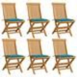 vidaXL Chaises de jardin et coussins bleu lot de 6 Bois de teck massif - TU