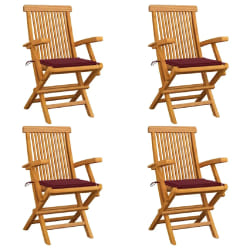 vidaXL Chaises de jardin avec coussins rouge bordeaux lot de 4 Teck - TU