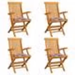 vidaXL Chaises de jardin et coussins à carreaux rouge lot de 4 Teck - TU