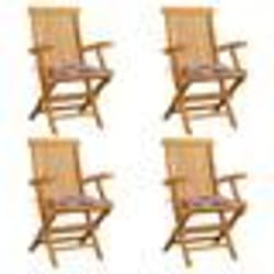 vidaXL Chaises de jardin et coussins à carreaux rouge lot de 4 Teck - TU