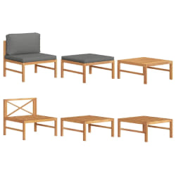 vidaXL Salon de jardin 3 pcs avec coussins gris foncé Bois de teck - TU