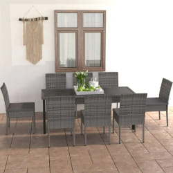 vidaXL Ensemble à manger de jardin 9 pcs Résine tressée Gris - TU