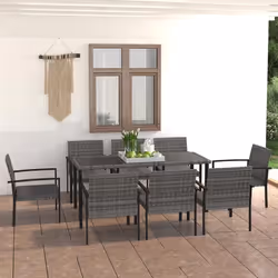 vidaXL Ensemble à manger de jardin 9 pcs Résine tressée Gris - TU