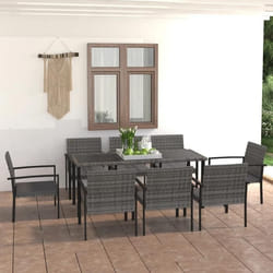 vidaXL Ensemble à manger de jardin 9 pcs Résine tressée Gris - TU