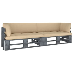 vidaXL Canapé palette 2 places avec coussins Pin imprégné de gris - TU