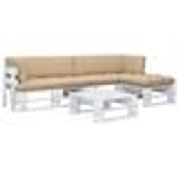 vidaXL Salon de jardin palette 4 pcs et coussins Pin imprégné de blanc - TU