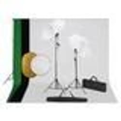 vidaXL Kit de studio photo avec lampes toile de fond et réflecteur - TU