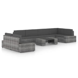 vidaXL Salon de jardin 8 pcs avec coussins Gris Résine tressée - TU