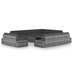 vidaXL Salon de jardin 12 pcs avec coussins Gris Résine tressée - TU