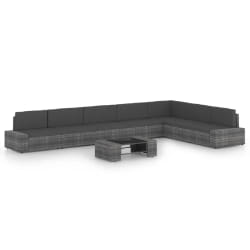 vidaXL Salon de jardin 8 pcs avec coussins Gris Résine tressée - TU