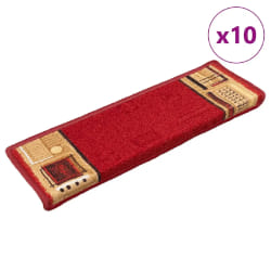 vidaXL Tapis d'escalier autoadhésifs 10 pcs 65x21x4 cm Rouge