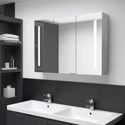 Introduisez une esthétique agréable dans votre salle de bain avec notre armoire à miroir de courtoisie LED ! Notre armoire mu ...