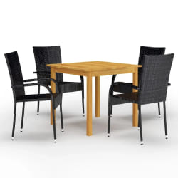 vidaXL Ensemble à manger de jardin 5 pcs Noir - TU