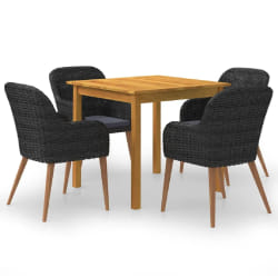 vidaXL Ensemble à manger de jardin 5 pcs Noir - TU