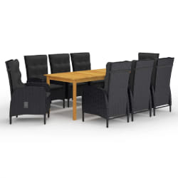 vidaXL Ensemble à manger de jardin 9 pcs Noir
