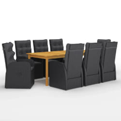 vidaXL Ensemble à manger de jardin 9 pcs Noir - TU