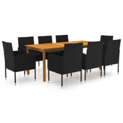 vidaXL Ensemble à manger de jardin 9 pcs Noir - TU