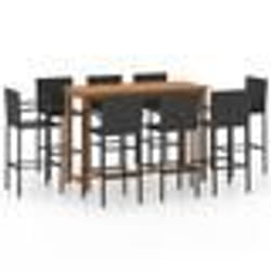 vidaXL Ensemble de bar de jardin 9 pcs noir - TU