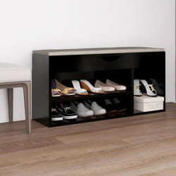 vidaXL Banc à chaussures et coussin Noir 104x30x49cm Bois d'ingénierie - TU