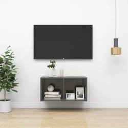 vidaXL Meuble TV mural Gris brillant 37x37x72 cm Bois d'ingénierie