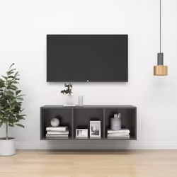 vidaXL Meuble TV mural Gris brillant 37x37x107 cm Bois d’ingénierie - TU