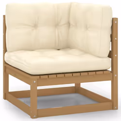 vidaXL Canapé d'angle de jardin avec coussins crème Bois de pin massif - TU