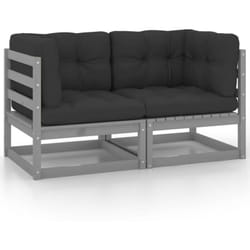 Vidaxl - Canapé 2 places de jardin avec coussins Gris Bois de pin massif