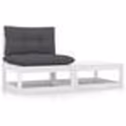 vidaXL Salon de jardin 2 pcs avec coussins Blanc Bois de pin massif - TU