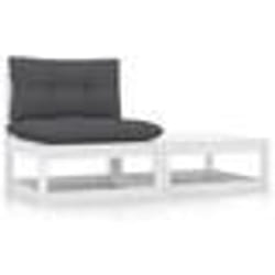 vidaXL Salon de jardin 2 pcs avec coussins Blanc Bois de pin massif - TU