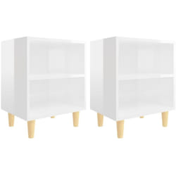 Tables de chevet pieds en bois 2 pcs Blanc brillant 40x30x50 cm Vidaxl